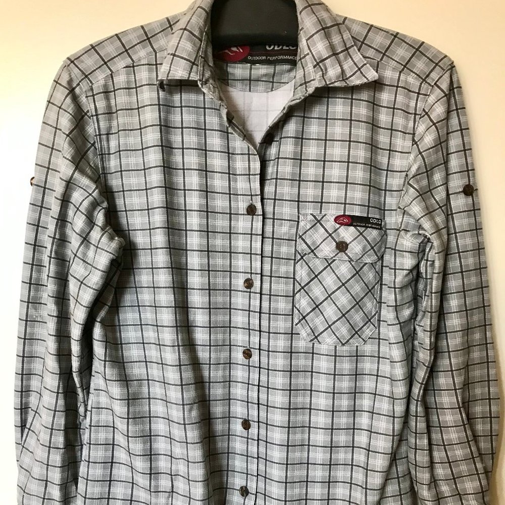 ODLO Women’s Hiking Blouse - Gray Checkered - Light Fleece - Size S
